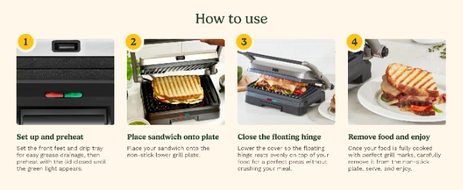 Desktop ecommerce module showing four steps to use the Griddler