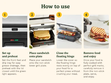 Mobile ecommerce module with four photographs explaining setup, cooking, and serving