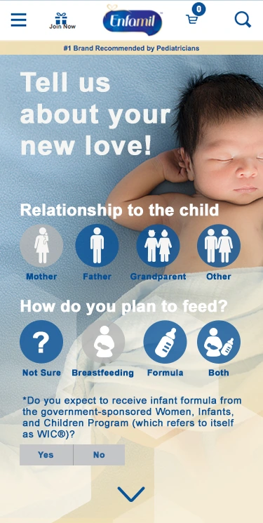 Profile questions about relationship to the child and feeding preferences