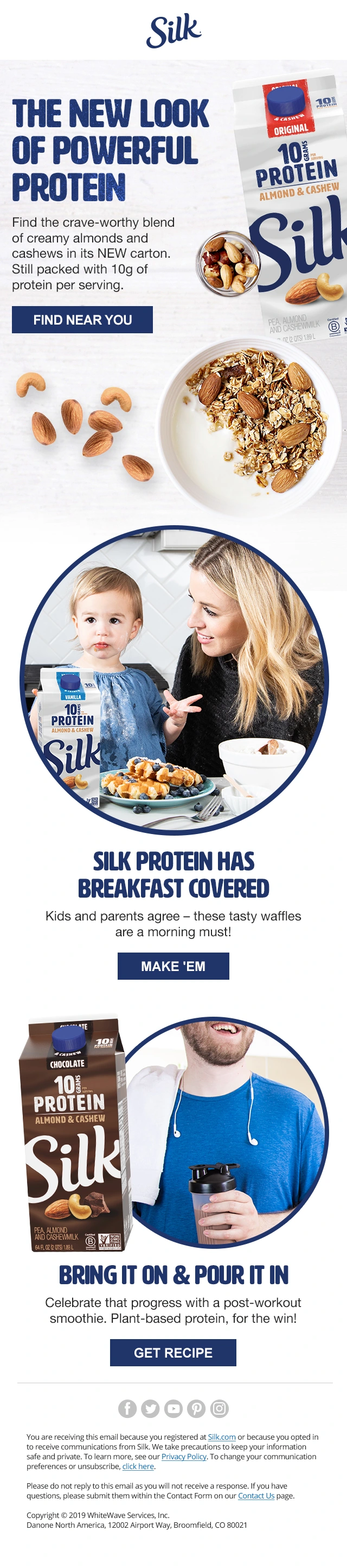 Silk protein product email with breakfast and active lifestyle content